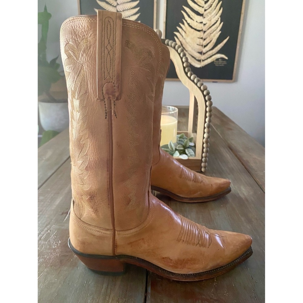 Lucchese Savannah Mad Dog Goat Leather SnipToe Western Cowboy Boots Womens 9 Tan - Picture 4 of 13